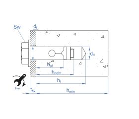CH-8.8 E [CP] Anclaje camisa antigiro para cargas medias. Tornillo hexagonal 8.8 para espesores reducidos